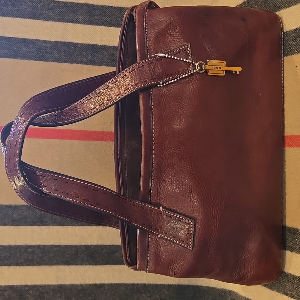 Fossil Brown Leather Handbag With Gold Key Charm